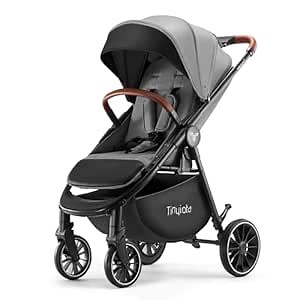 Tinyiota Stroller for Babies,Toddler Strollers with Large UPF 50+ Canopy,Luxury Baby Stroller with Leather Handle & Spacious Seat, One-Hand Foldable Pushchair,Baby Carriage with Lie-Flat Mode(Gray)