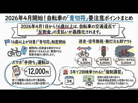 “動画化” 自転車の青切符が2026年4月1日スタート！サラリーマンが知らないと損する罰則と反則金まとめ