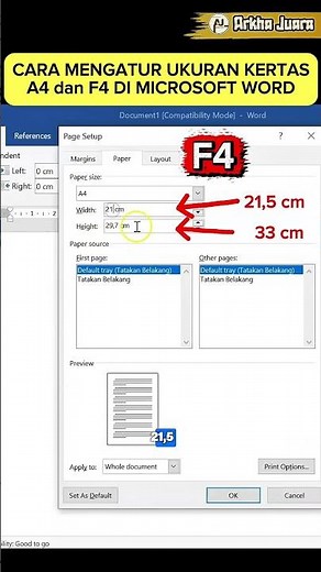 CARA MENGATUR UKURAN KERTAS A4 dan F4 DI MICROSOFT WORD #belajarword #word #tutorial #wordtips