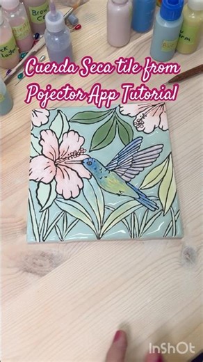Cuerda Seca Hummingbird Tile from my Tracing Projector App Tutorial #potterytutorial