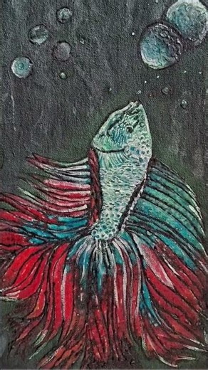 🎨 Glass Colour Painting on Canvas | Betta Fish Art with Silver Acrylic 🐟✨