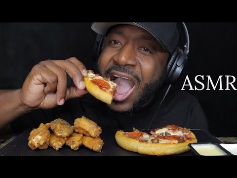 ASMR EATING PIZZA HUT PERSONAL PAN PIZZA & LEMON PEPPER WINGS MUKBANG (NO TALKING) TCASMR