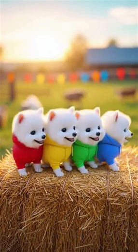 Hay Bale Conga Line—Puppy Edition! Watch the cutest dance ever #puppies #funnydogs #haybales