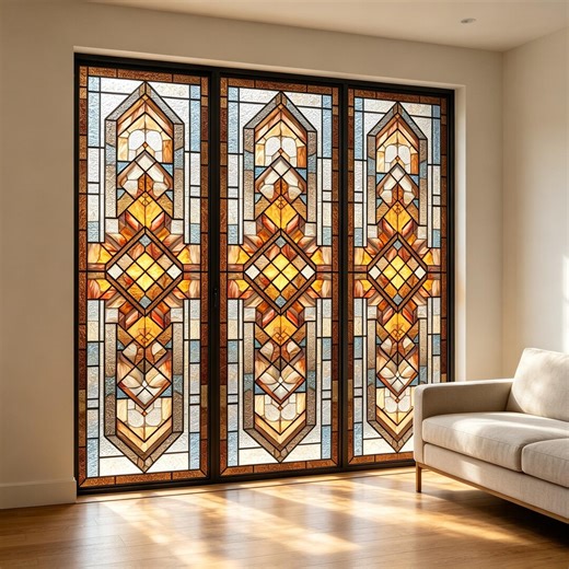 Stained Glass Window Film Large Window Privacy Film Geometric Art Deco Design Static Cling Decorative Frosted Glass Custom Size Available - Etsy