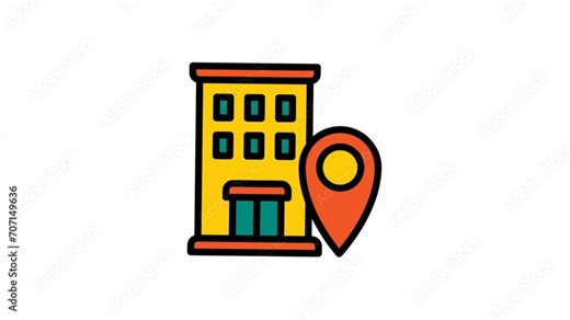 Office Building Location Pin Video Footage Animation Vector Filled Line Icon, suitable for business or investment or office purpose.