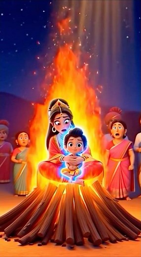 Holika Dahan Story for Kids 🔥 | Prahlad & Holika Cartoon Story | Holi Festival Special Kids Cartoon