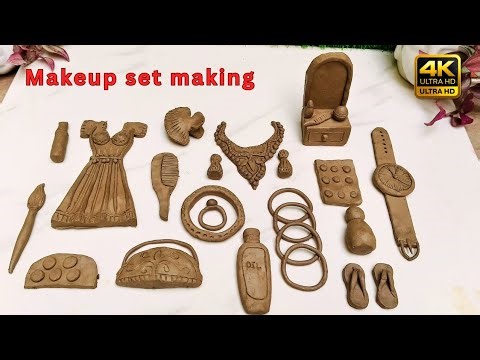 DIY how to make polymer clay miniature makeup set with clay dress,makeup kit,shoes,bag/ handmade art