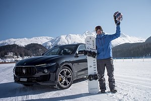 Maserati Levante tows Jamie Barrow to set Guinness World Record for fastest speed on snowboard