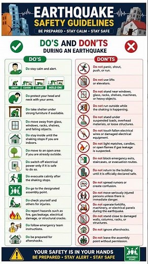 Earthquake Safety Guideline -Dos and Don'ts #safety #safe #safetyfirst #safetyawareness