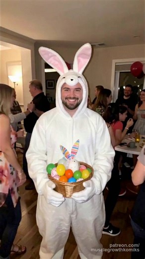 New Clip: Big BunnyHappy Easter 2026!A man dressed in a bunny costume for an Easter-themed party eats one of the Easter eggs he is carrying… and big things happen!#muscle #musclegrowth #easter