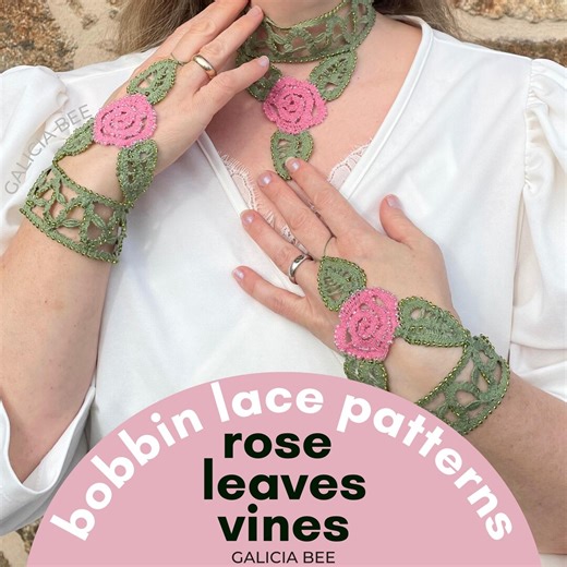 Bobbin Lace BRACELET and NECKLACE Pdf Patterns, ROSE Leaves Vines, Diy Tekkou, Hand Flower, Haphthool, Choker Necklace, Applique or Headband - Etsy