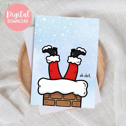 Funny Santa Stuck in Chimney Christmas Card, Adult Humor (digital Download) - Etsy