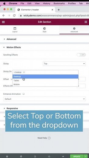 Make a Header Sticky in Elementor Pro