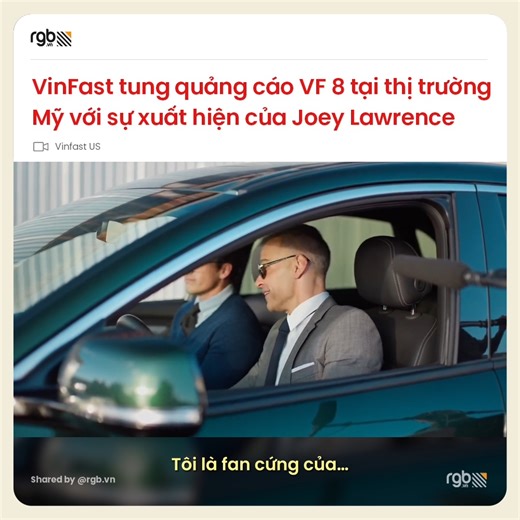 VINFAST RA MẮT VF8 TẠI THỊ TRƯỜNG MỸ VỚI QUẢNG CÁO CÓ SỰ XUẤT HIỆN CỦA DIỄN VIÊN JOEY LAWRENCE Tiếp nối kế hoạch thâm nhập thị trường Mỹ, thương hiệu xe điện VinFast của Việt Nam vừa cho ra mắt loạt phim quảng cáo nằm trong chiến dịch “Changing Lanes” với sự góp mặt của nam diễn viên Joey Lawrence. Có tên “It’s Time To Charge A Different Path” và “All the Latest Features”, loạt phim giới thiệu chiếc SUV điện VF8 hoàn toàn mới cùng những tính năng độc đáo mà nó sở hữu như thiết kế đặc biệt, chế đ