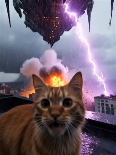 Alien Spaceship Encounter with Orange Cat