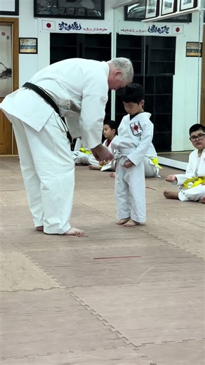 On The Way Up!🥋 Congrats Jackson! #whitebelt #firststripe #kata #karatekids #practice