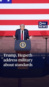 17K views · 686 reactions | President Donald Trump and Defense Secretary Pete Hegseth spoke to nearly the entire senior officer corps of the military on Tuesday at an unprecedented gathering at the Marine Corps base in Quantico, Virginia. Hegseth announced new directives, and the president laid out a vision to use the military against what he sees as threats within the United States. PBS News Hour's Nick Schifrin has more. | PBS NewsHour | Facebook
