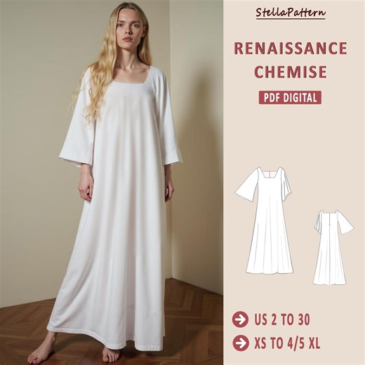 Renaissance Chemise Sewing Pattern: Beginner-friendly (US 2-30) (PDF Pattern) - Etsy