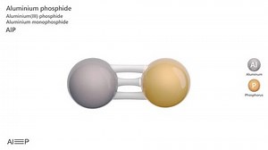 Aluminiumphosphid. Animiertes 3D-Modell eines Moleküls. Molekulare Formel: AlP Chemisches Modell: Ball und Stöcke. Weißer Hintergrund. 3D-Rendering Nahtlose Schleife.