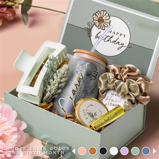 March, April or May Birth Flower Gift Box for Her, Birthday Month Idea, Personalized Birthday Set, Coffee Cup for Best Friend or Mom (HB3) - Etsy