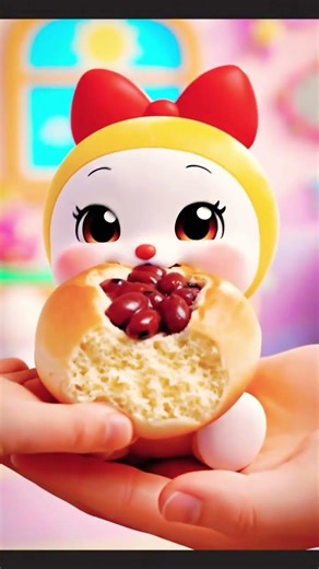 Dorami Can’t Resist This Bean Jam Bun 😍 | Cutest Food Reaction Ever! #Shorts