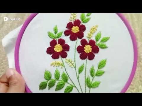 “Beautiful 3 Flower Embroidery Tutorial | Step by Step Hand Embroidery Bangla”