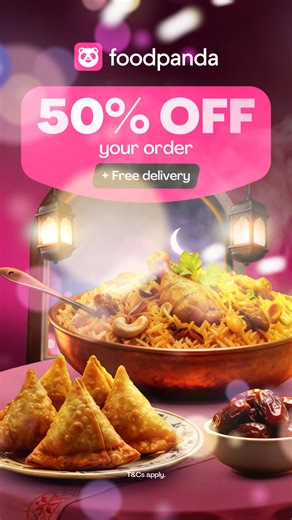 Gather for sahur and iftar without the hassle. Enjoy 50% off and free delivery on your order — more time together, less time cooking. | foodpanda
