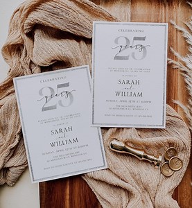 25th Anniversary Invitation, Silver Wedding Anniversary Invite, Editable Template, Instant Download, Printable Anniversary Party Invite - Etsy