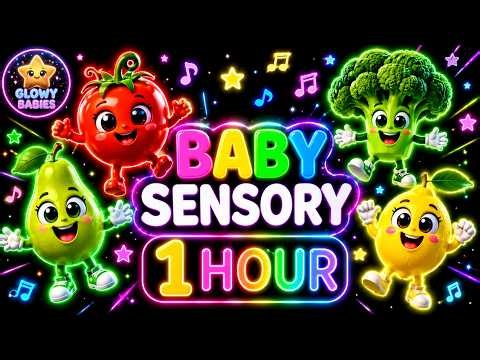 Glowing Dancing Fruits & Veggies ✨ 1 Hour Baby Sensory Visuals & Music | Glowy Babies