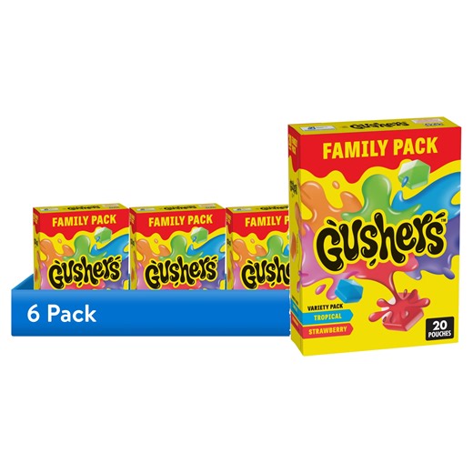 (6 pack) Gushers Gluten Free Tropical & Strawberry Fruit Flavored Snacks (20 Pouches)