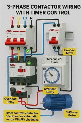 ⚡️ 3-Phase Contactor Wiring with Timer | Motor Automatic ON/OFF Setup | #easy #diy #shorts #viral
