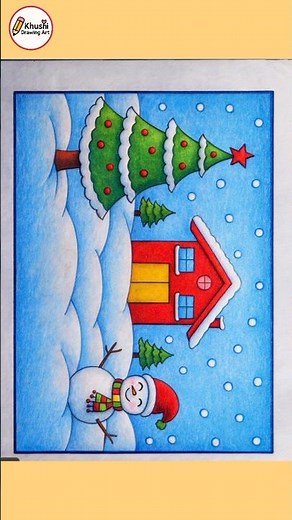 Snowman & Christmas Tree Easy Drawing for Beginners