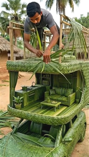 Stylish & unique car double storey house leaf craft design 🚗🌿🏠#CarHouseLeafCraft #DoubleStoreyDesign