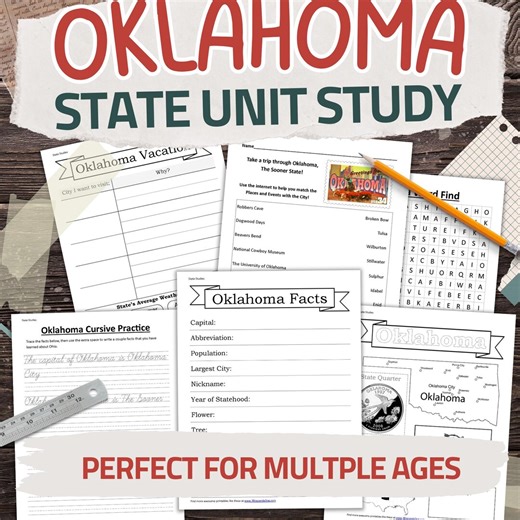 Oklahoma State Worksheet Pack: Printable Geography and History Unit Study Kit - Etsy UK