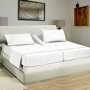 ARlinen Split King Sheet Set - 7 Piece 100% Egyptian Cotton Sheets for Adjustable Beds, 16-Inch Deep Pockets, White Hotel Luxury Bed Sheets