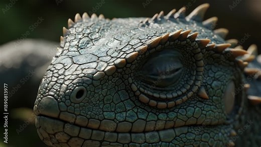 closeup of lizard head with textured scales and yellow eye