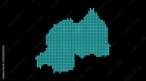 Rwanda digital map. Map of Rwanda in dotted style. Shape of the country filled with rectangles. Beautiful video.