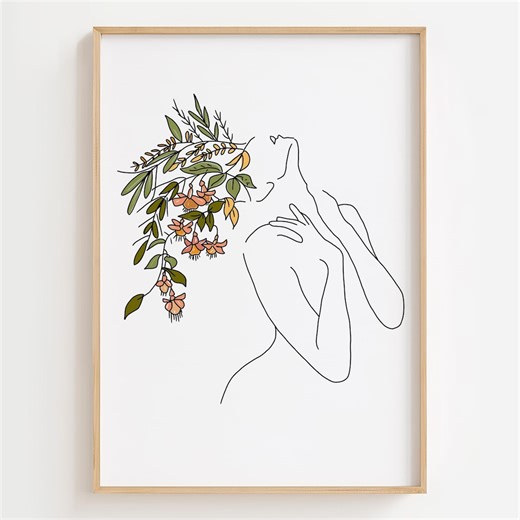 Flower Head Line Art Print: Woman Body Sketch (illustration) - Etsy