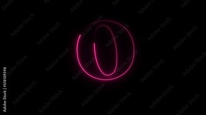 Zero neon color effect reveals and glowing loop animation. Black background, copy space. Sign and symbols animation.