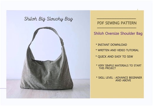 VIDEO TUTORIAL Easy Hobo Slouchy Bag Pattern | Shoulder Bag Sewing Pattern | Beginner Sewing | Instant Download | Oversized | - Etsy UK