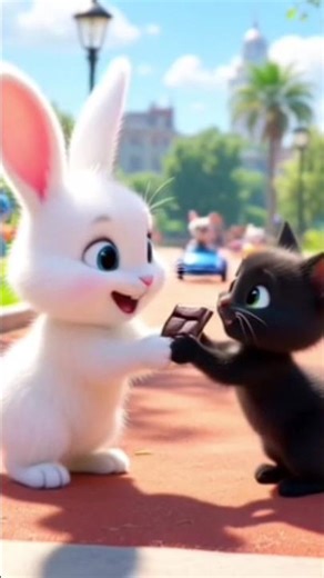 Cute bunny 🐰gives chocolate to kitten🐱 #cat #rabbit #bunny #cartoon #animation #funny