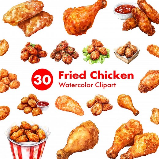 Watercolor Fried Chicken Clipart | PNG Bundle, Fast Food Art (digital Download) - Etsy