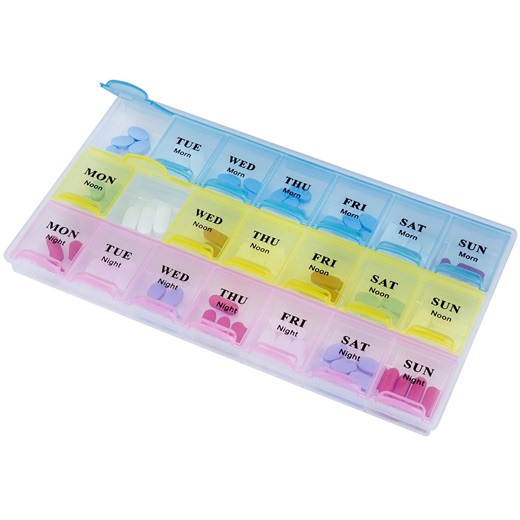 MEDca Weekly Three-a-Day Pill Organizer, Multicolor (1 Pack)