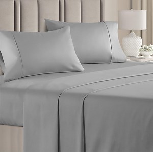 CGK Linens 4-Piece 400 Thread Count Cotton Sheet Set - Full Size 100% Cotton Sateen Bed Sheets Fits 18"-24" Mattresses, Light Grey