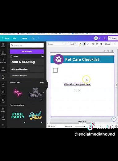 How to make a checklist in Canva. Sooo much easier than using MSWord! #canvatips #canvatutorial #canvatok #socialmediahound