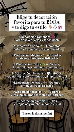 Elige tu decoracion favorita y te digo que estilo de boda tienes