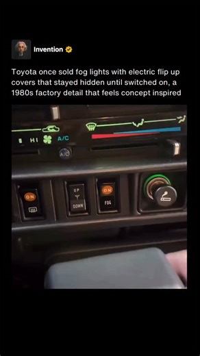 In the 1980s Toyota offered an optional set of fog lights featuring electric flip up covers that stayed closed until activated. When switched on, the covers lifted to expose the lenses, protecting them from debris and weather when not in use. It was a small detail, but one that added a surprising amount of mechanical personality to otherwise simple front bumpers. These fog lights were a factory or dealer accessory rather than a standard feature, making them relatively uncommon even when new. The