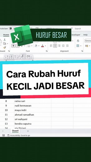 Cara Rubah Huruf Kecil Menjadi Besar di Excel