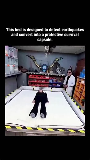 Professor Explaining 🎓 | This bed is built to sense seismic activity and turn in an instant into a reinforced survival capsule, shielding the person from falling... | Instagram
