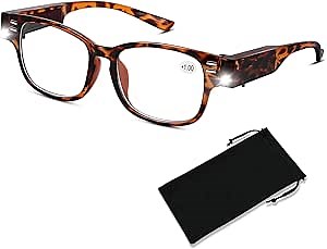 Reading Glasses with Light Bright LED Readers with Lights Magnifier Reading Glasses Blue Light Blocking Led Magnifying Eyeglasses Nighttime Reader Eyewear Unisex Clear Vision Lighted Eye Glasses+1.0